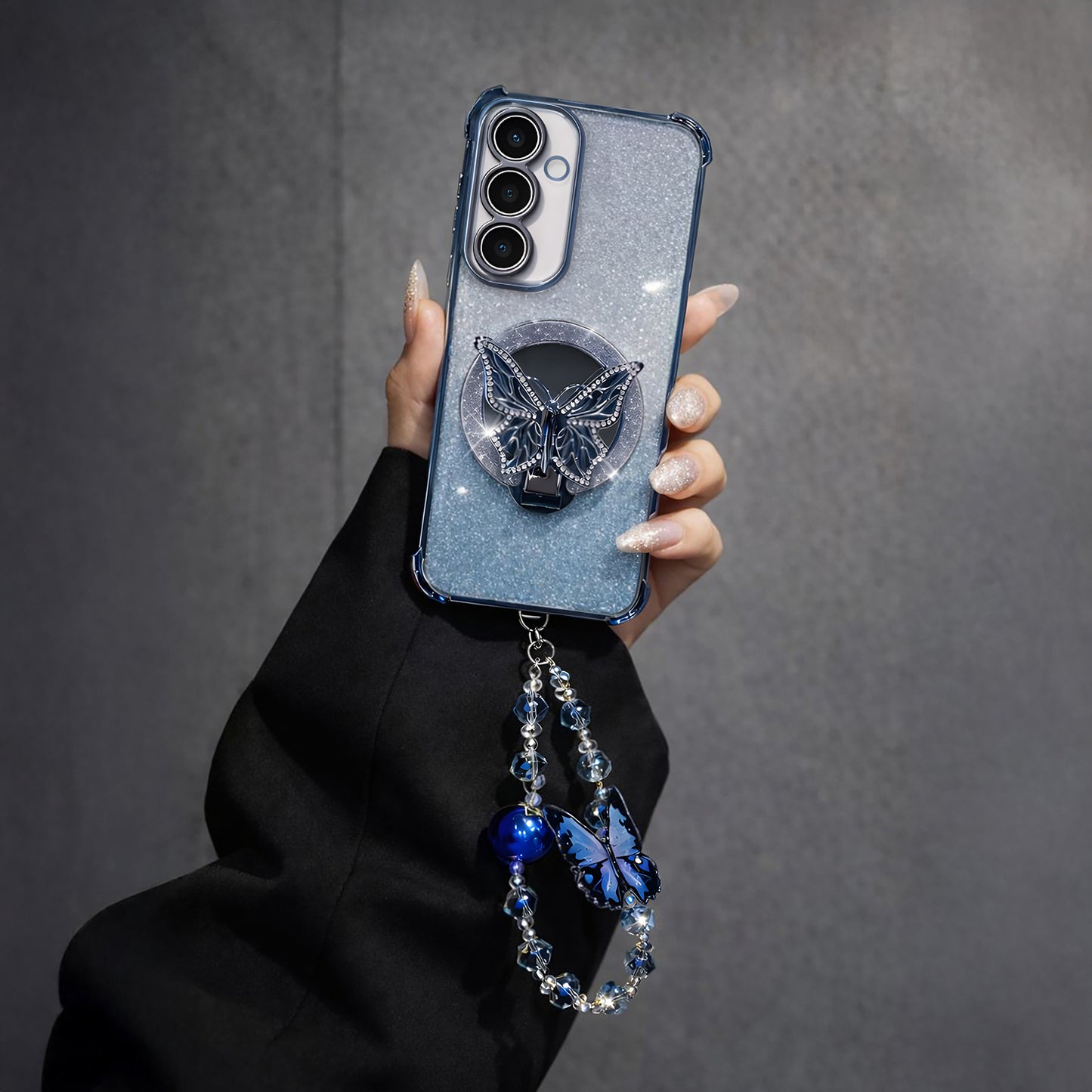 Samsung Galaxy A35 5G Shockproof Butterfly Stand Case with Charm Strap