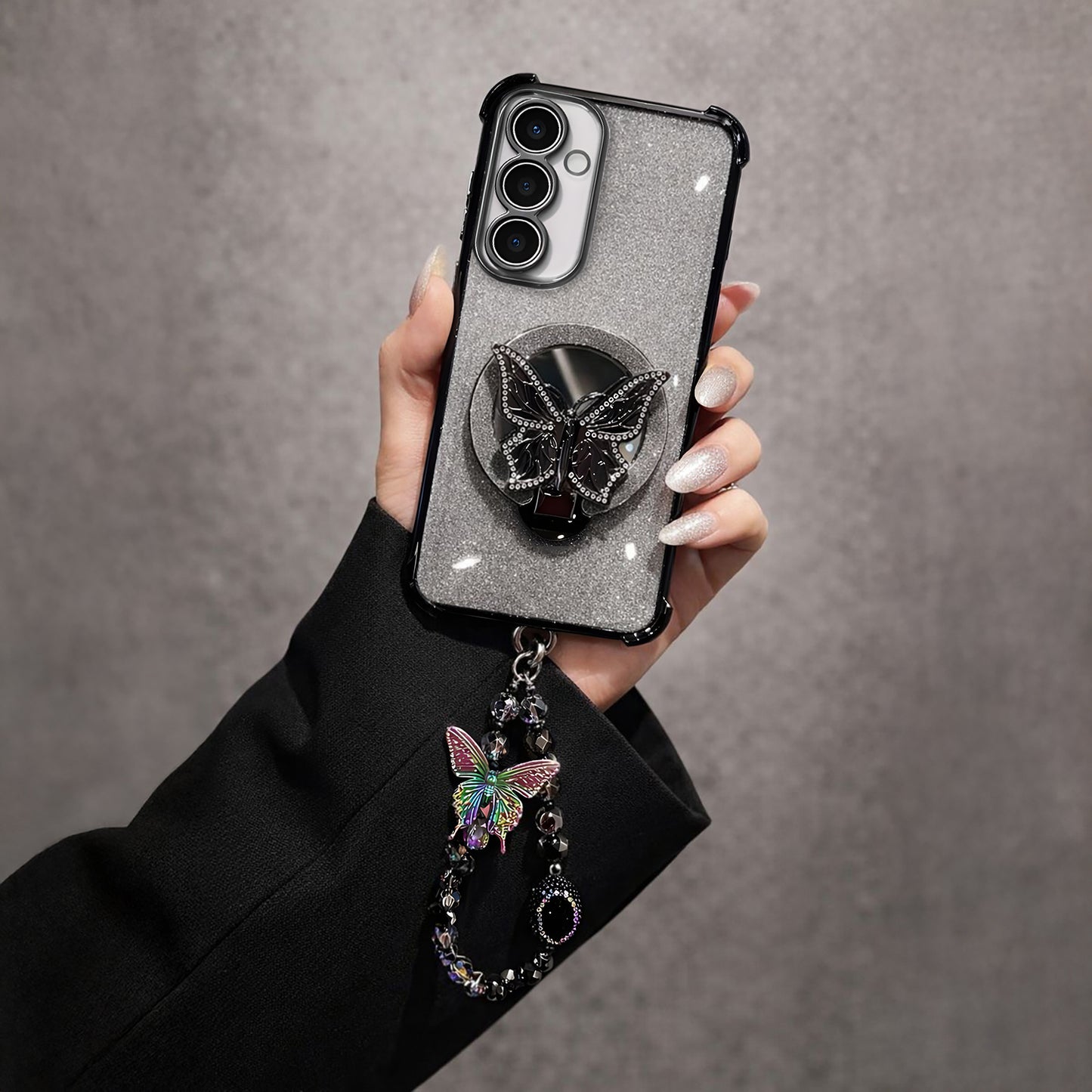 Samsung Galaxy A35 5G Shockproof Butterfly Stand Case with Charm Strap