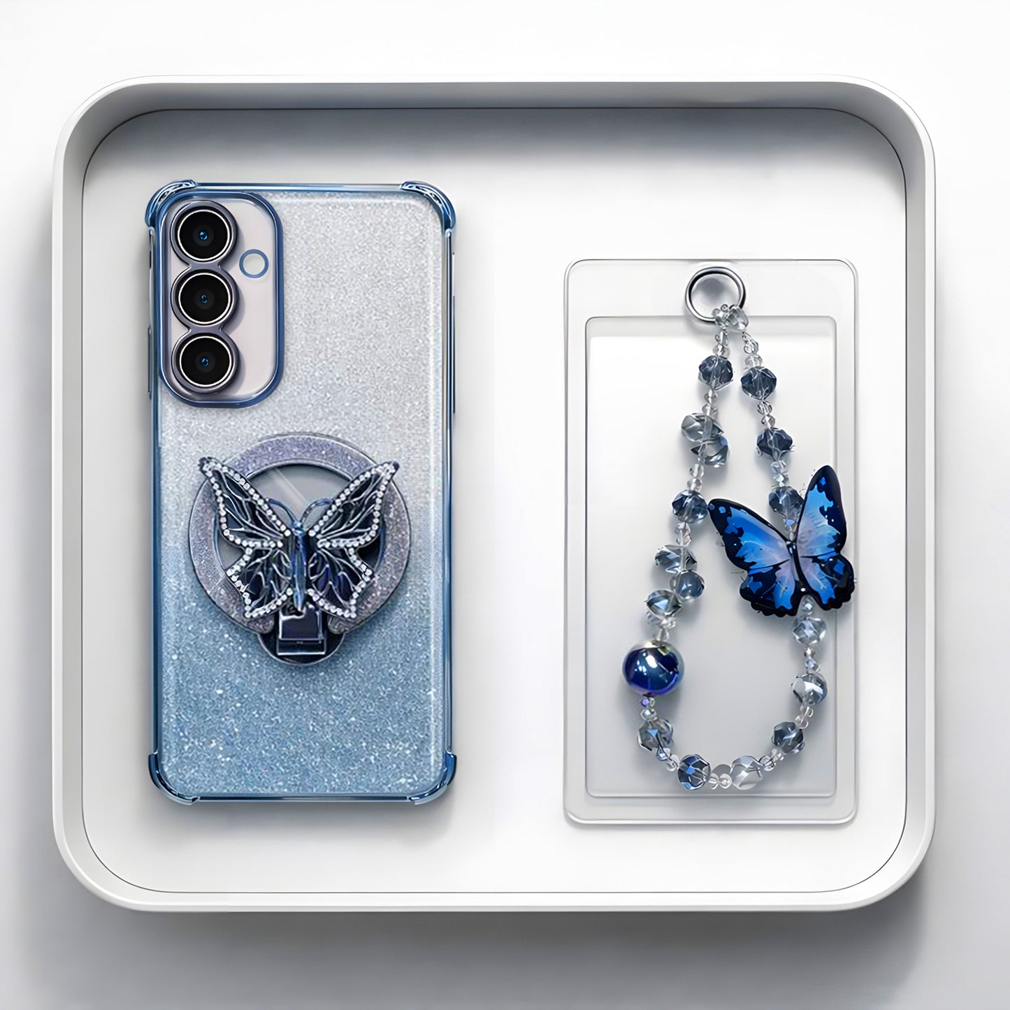 Samsung Galaxy A35 5G Shockproof Butterfly Stand Case with Charm Strap