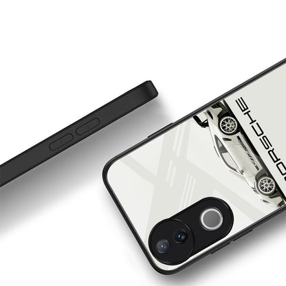 Vivo V50 5G Premium Acrylic Shockproof Glass Back Case ( White Porsche )
