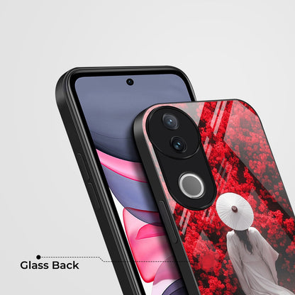 Vivo V50 5G Premium Acrylic Shockproof Glass Back Case (Red Blossoms)