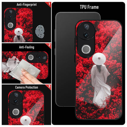 Vivo V50 5G Premium Acrylic Shockproof Glass Back Case (Red Blossoms)