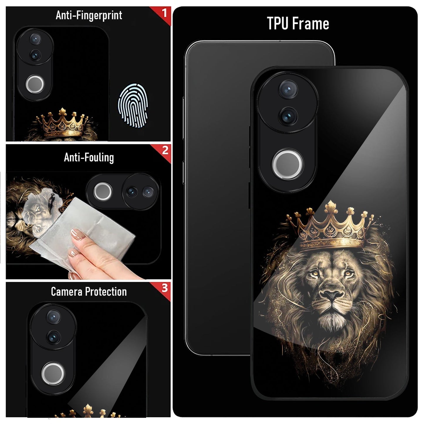 Vivo V50 5G Premium Acrylic Shockproof Glass Back Case (Crowned Lion)