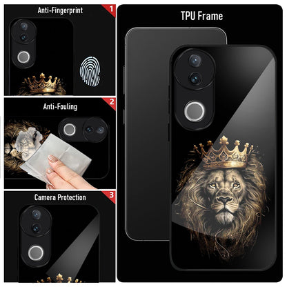 Vivo V50 5G Premium Acrylic Shockproof Glass Back Case (Crowned Lion)