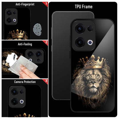 Oppo Reno 13 5G Premium Acrylic Shockproof Glass Back Case (Crowned lion)