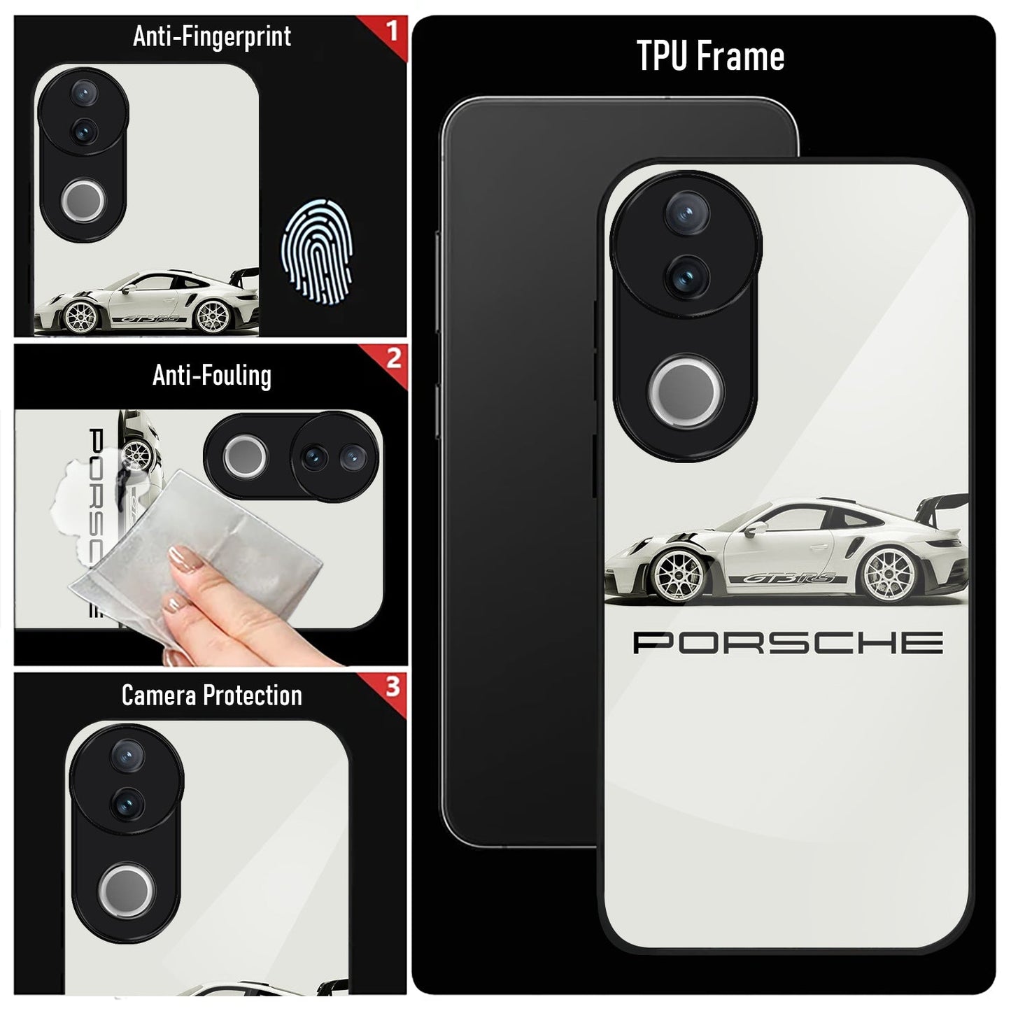 Vivo V50 5G Premium Acrylic Shockproof Glass Back Case ( White Porsche )