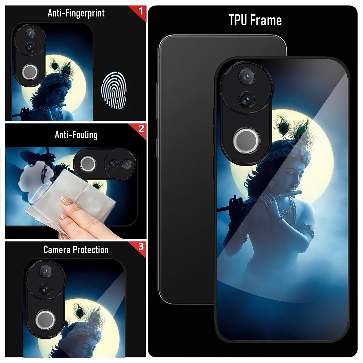 Vivo V50 5G Premium Acrylic Shockproof Glass Back Case (Midnight Krishna)