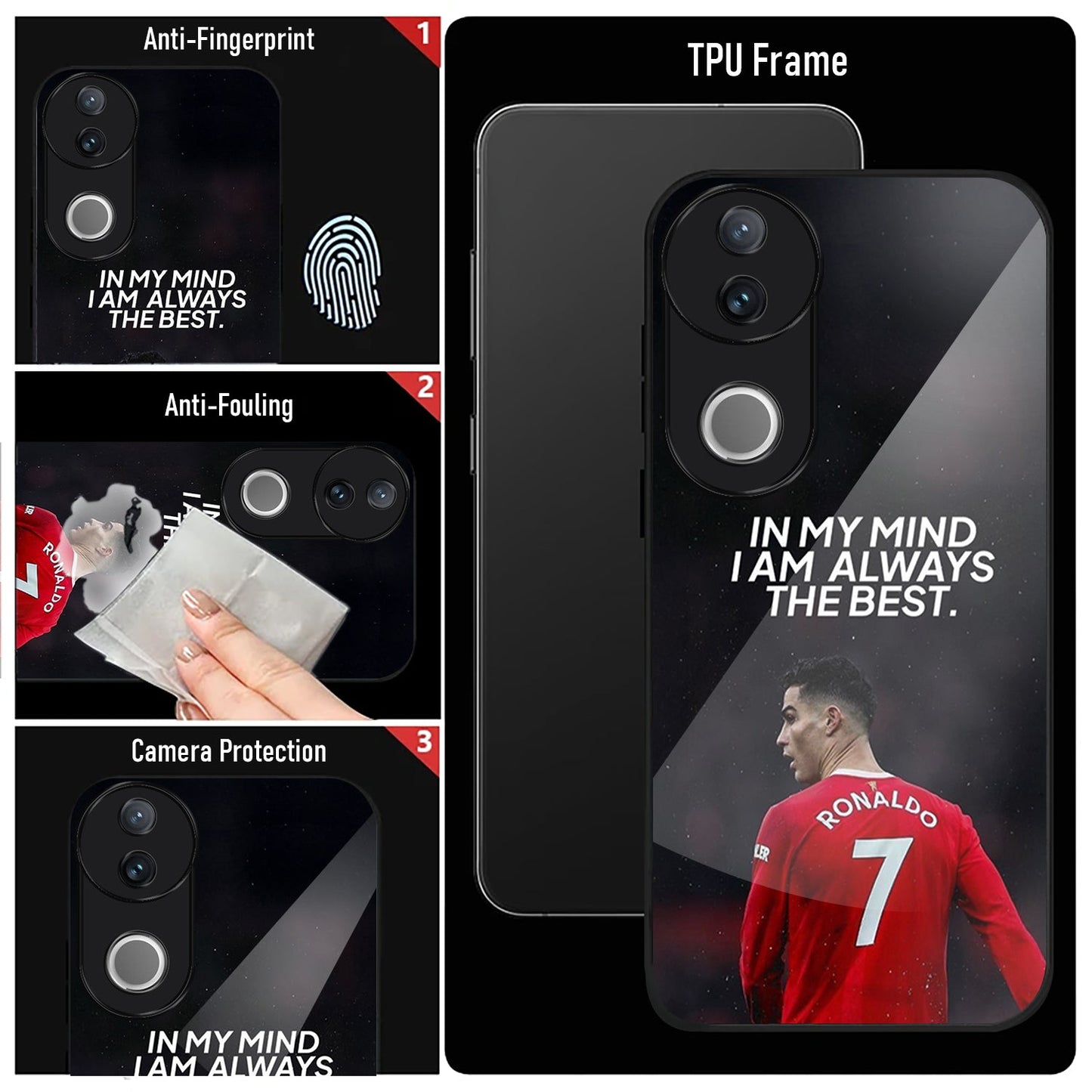 Vivo V50 5G Premium Acrylic Shockproof Glass Back Case (Ronaldo Case)
