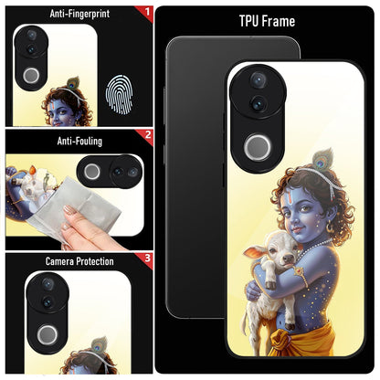 Vivo V50 5G Premium Acrylic Shockproof Glass Back Case (Cute Krishna)