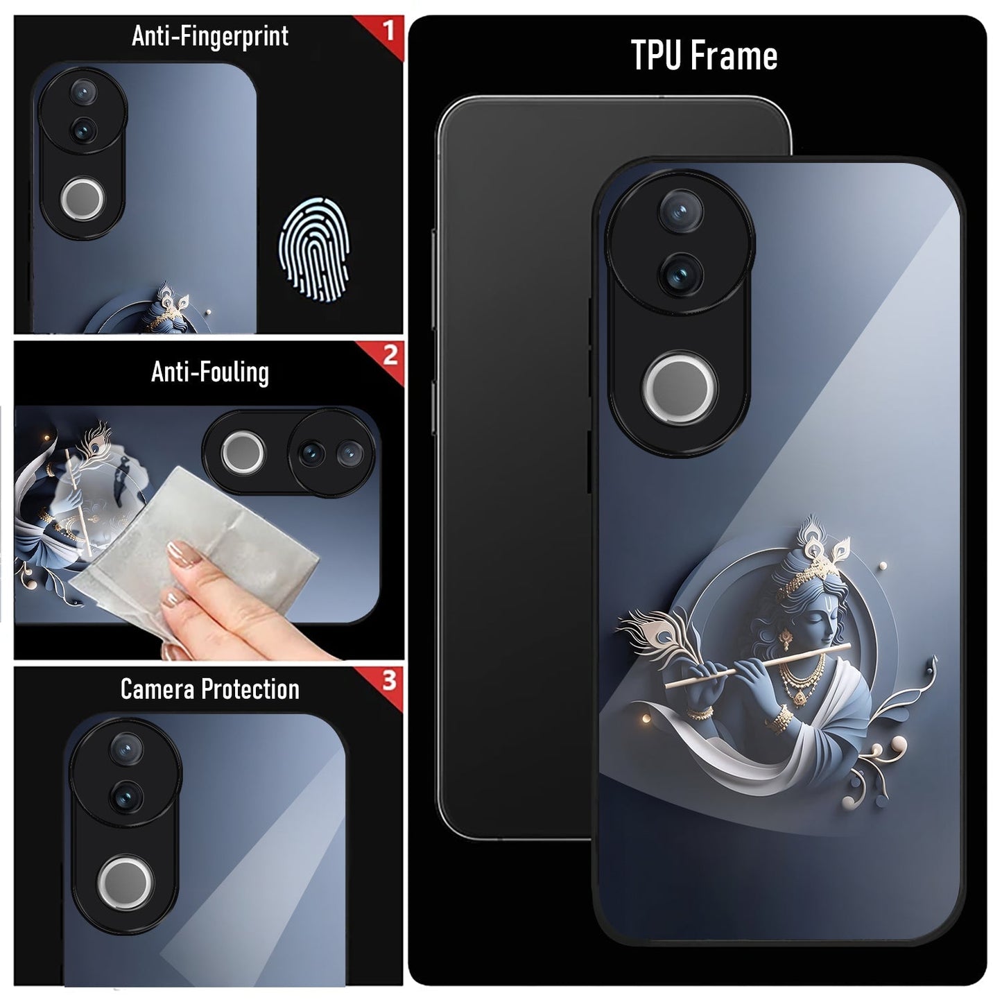 Vivo V50 5G Premium Acrylic Shockproof Glass Back Case (Krishna)