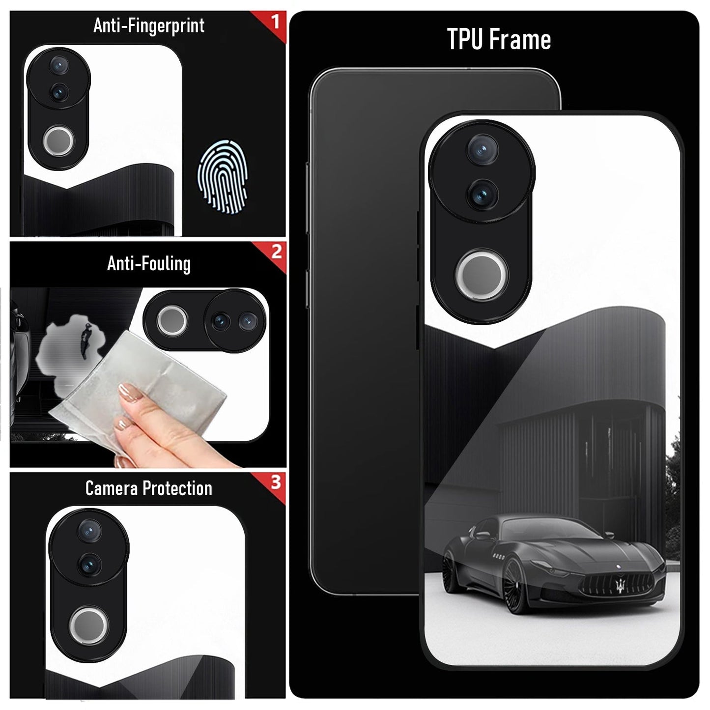 Vivo V50 5G Premium Acrylic Shockproof Glass Back Case (Monochrome Maserati)