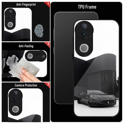 Vivo V50 5G Premium Acrylic Shockproof Glass Back Case (Monochrome Maserati)