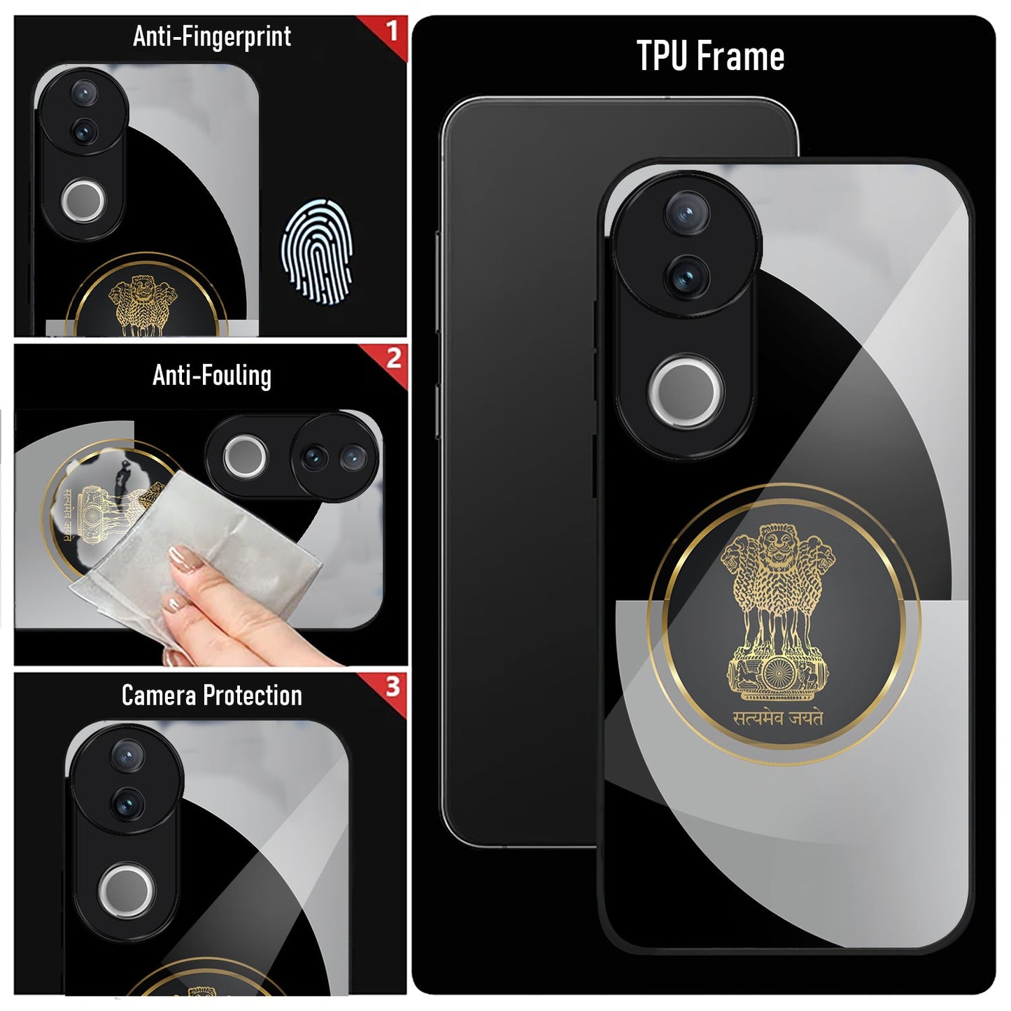 Vivo V50 5G Premium Acrylic Shockproof Glass Back Case (Satyamev Noir)