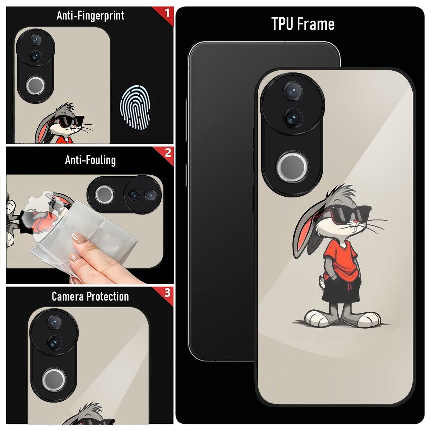 Vivo V50 5G Premium Acrylic Shockproof Glass Back Case (Bunny Case)