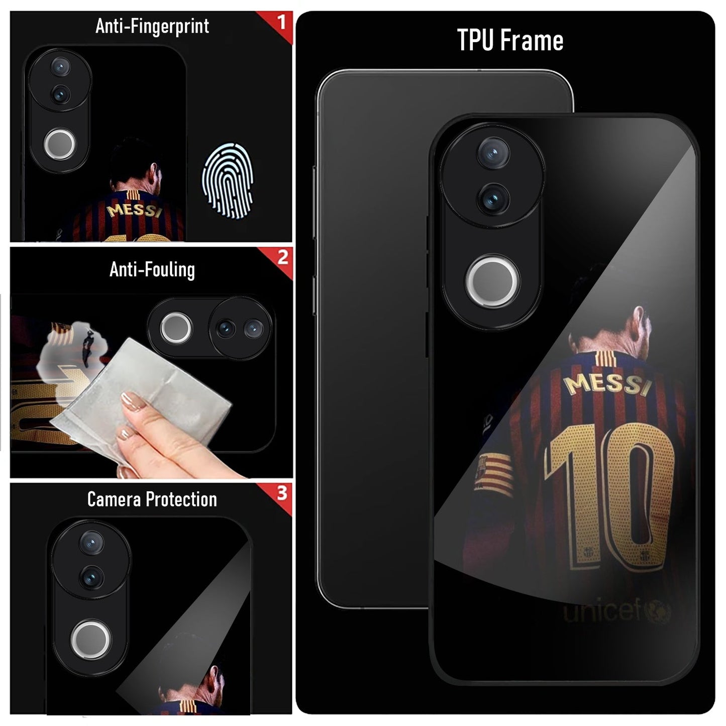 Vivo V50 5G Premium Acrylic Shockproof Glass Back Case (Messi)