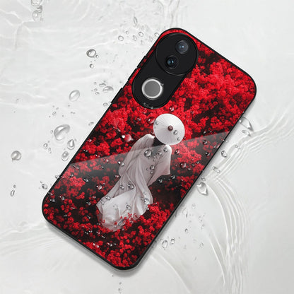 Vivo V50 5G Premium Acrylic Shockproof Glass Back Case (Red Blossoms)