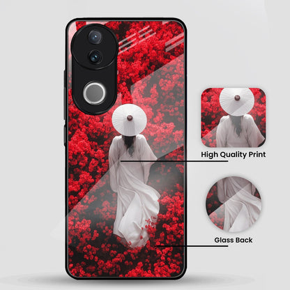 Vivo V50 5G Premium Acrylic Shockproof Glass Back Case (Red Blossoms)