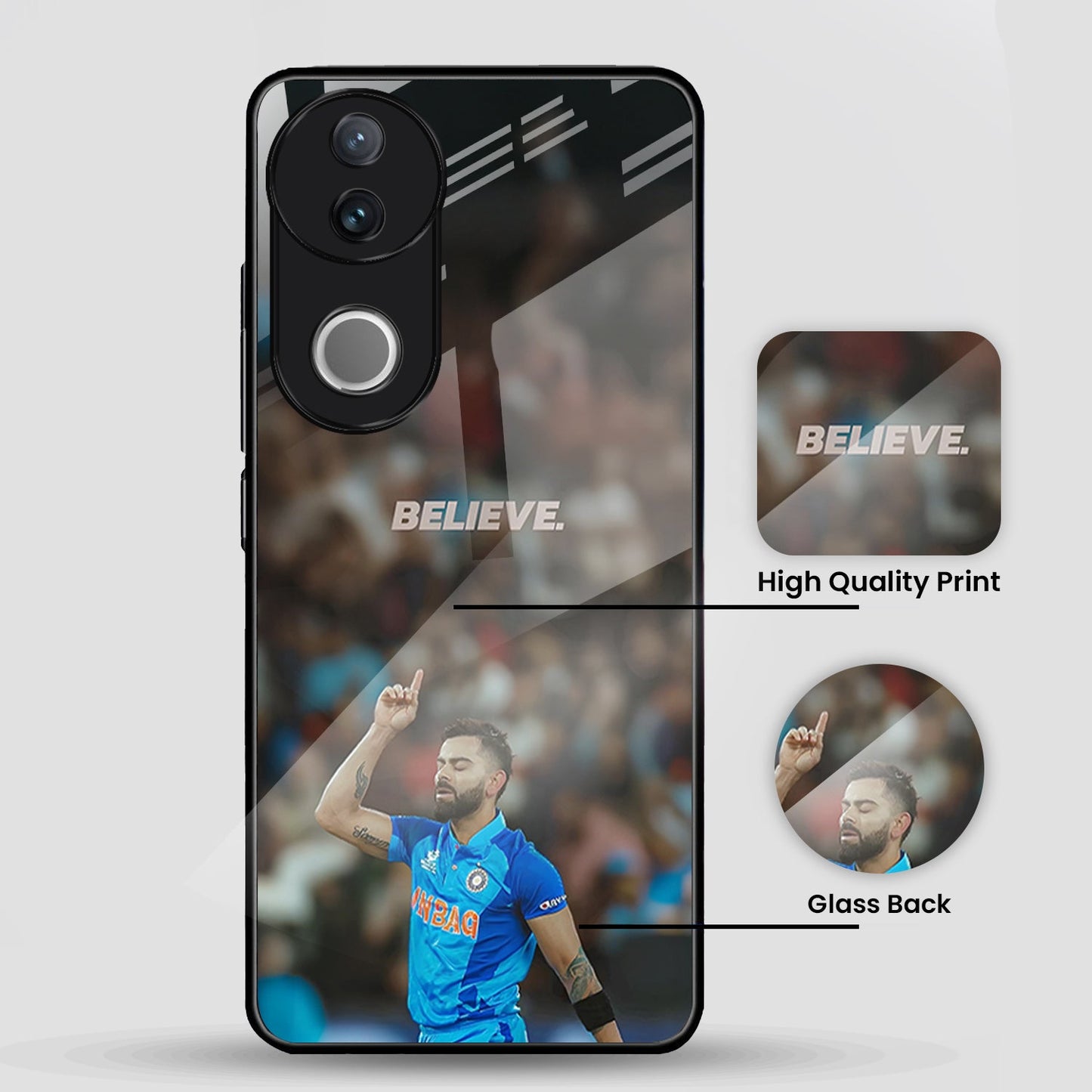 Vivo V50 5G Premium Acrylic Shockproof Glass Back Case (Virat Kohli)