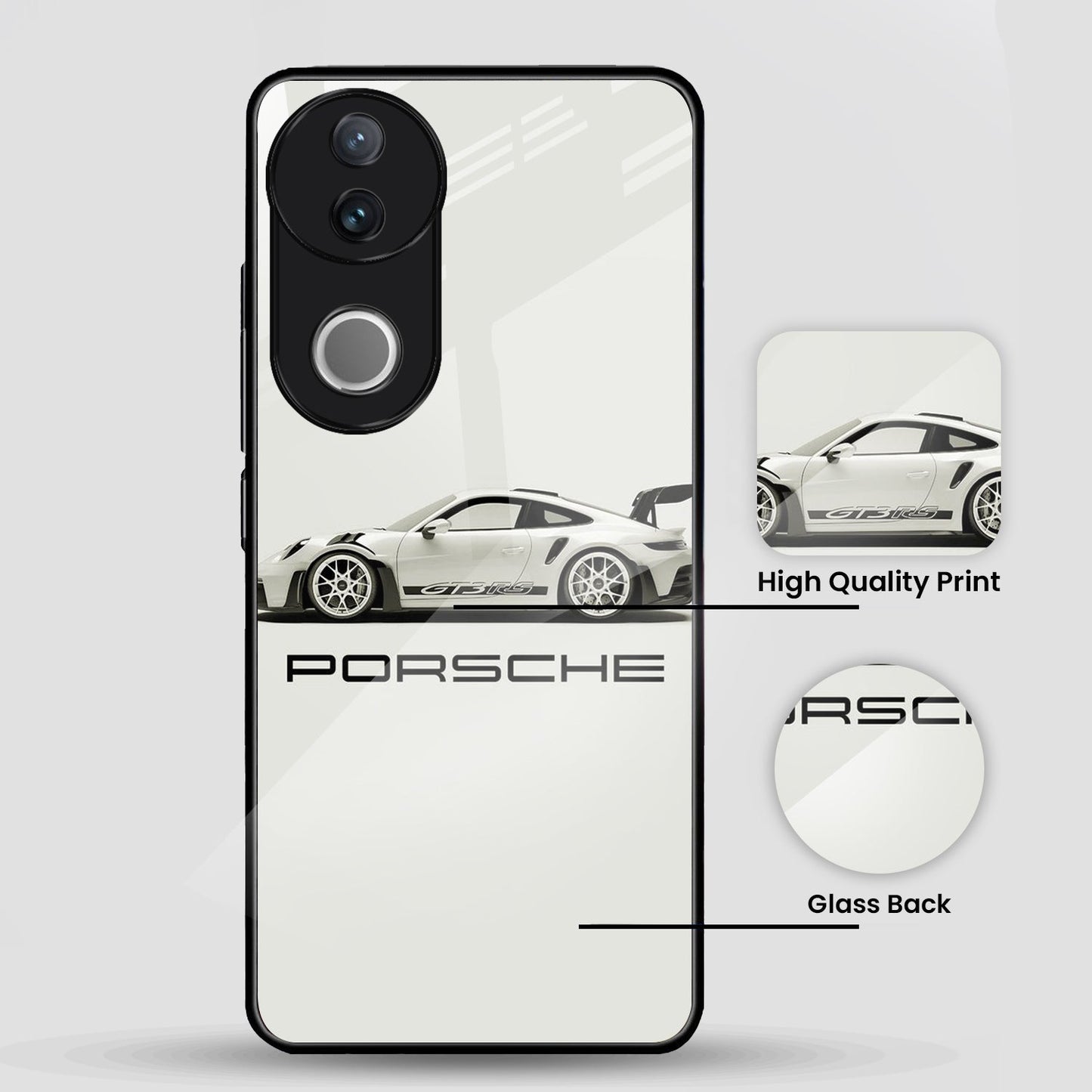 Vivo V50 5G Premium Acrylic Shockproof Glass Back Case ( White Porsche )