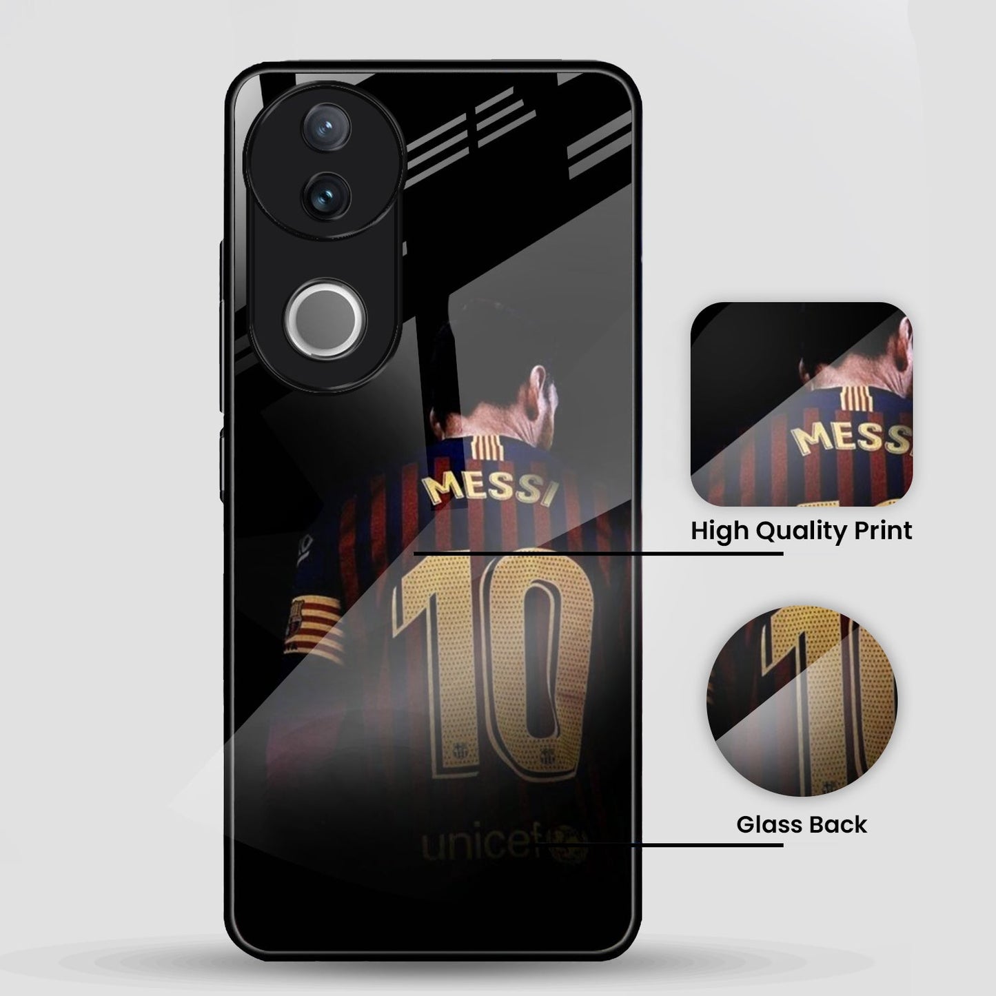 Vivo V50 5G Premium Acrylic Shockproof Glass Back Case (Messi)