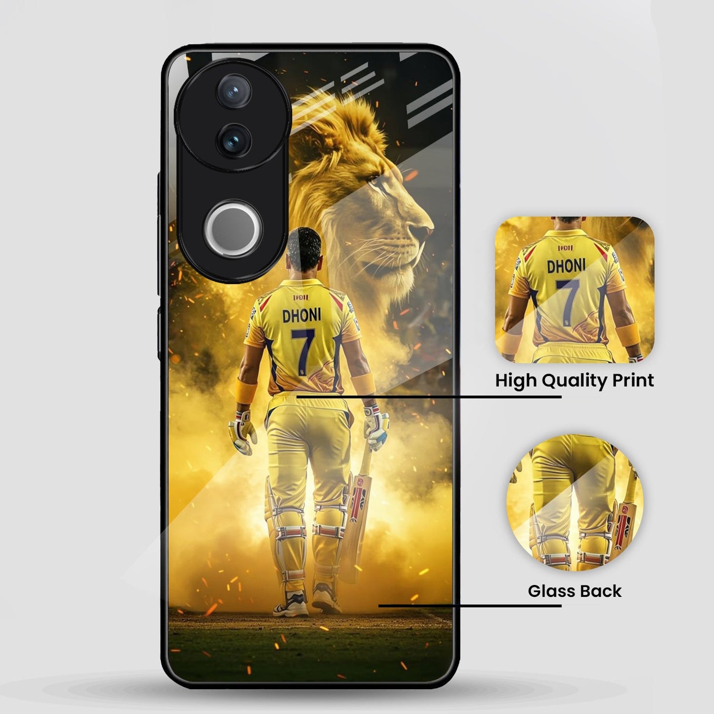 Vivo V50 5G Premium Acrylic Shockproof Glass Back Case (Dhoni)