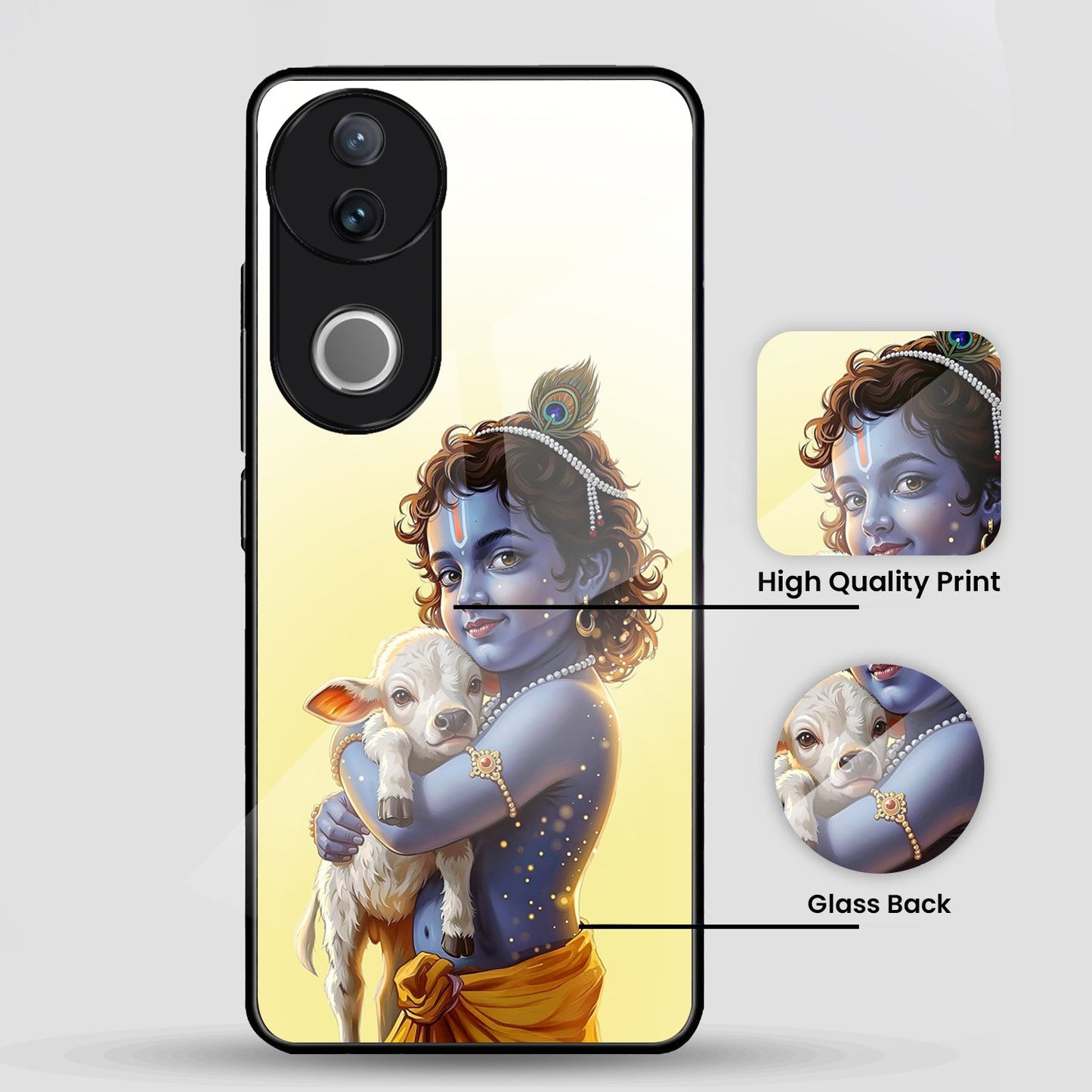 Vivo V50 5G Premium Acrylic Shockproof Glass Back Case (Cute Krishna)