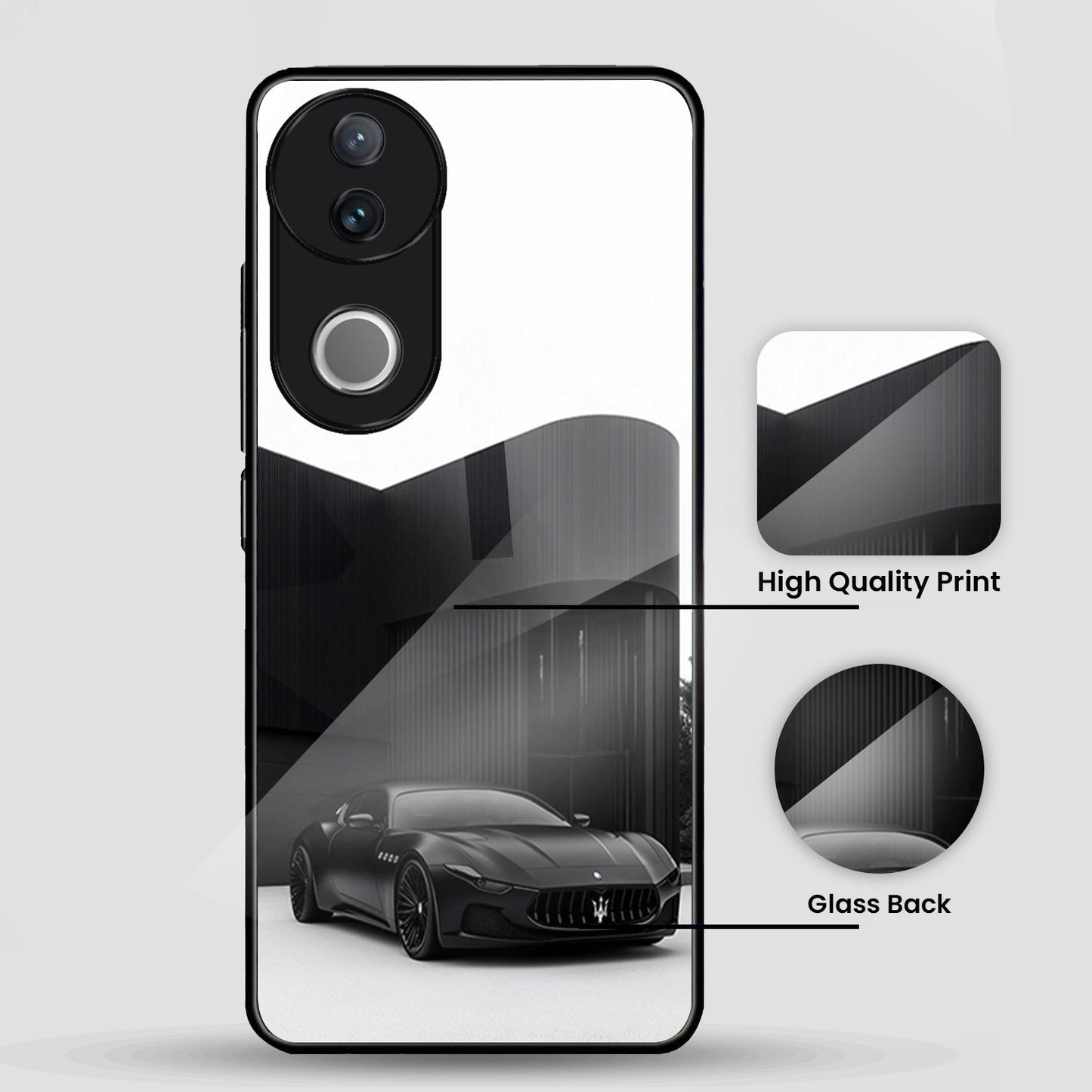 Vivo V50 5G Premium Acrylic Shockproof Glass Back Case (Monochrome Maserati)