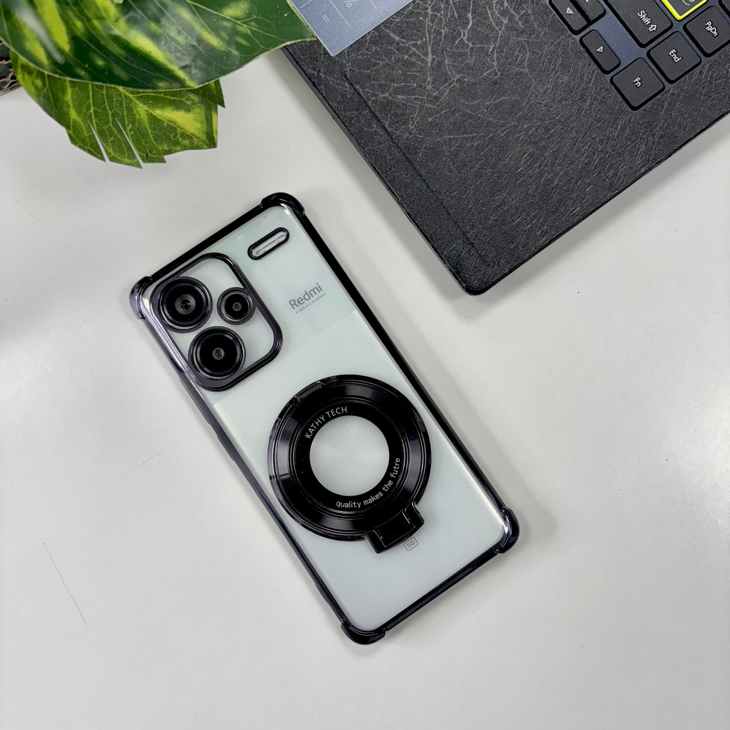 Redmi Note 13 Pro+ 5G Original Luxury Magnifier Ring Stand Shockproof Airbags Corner Case