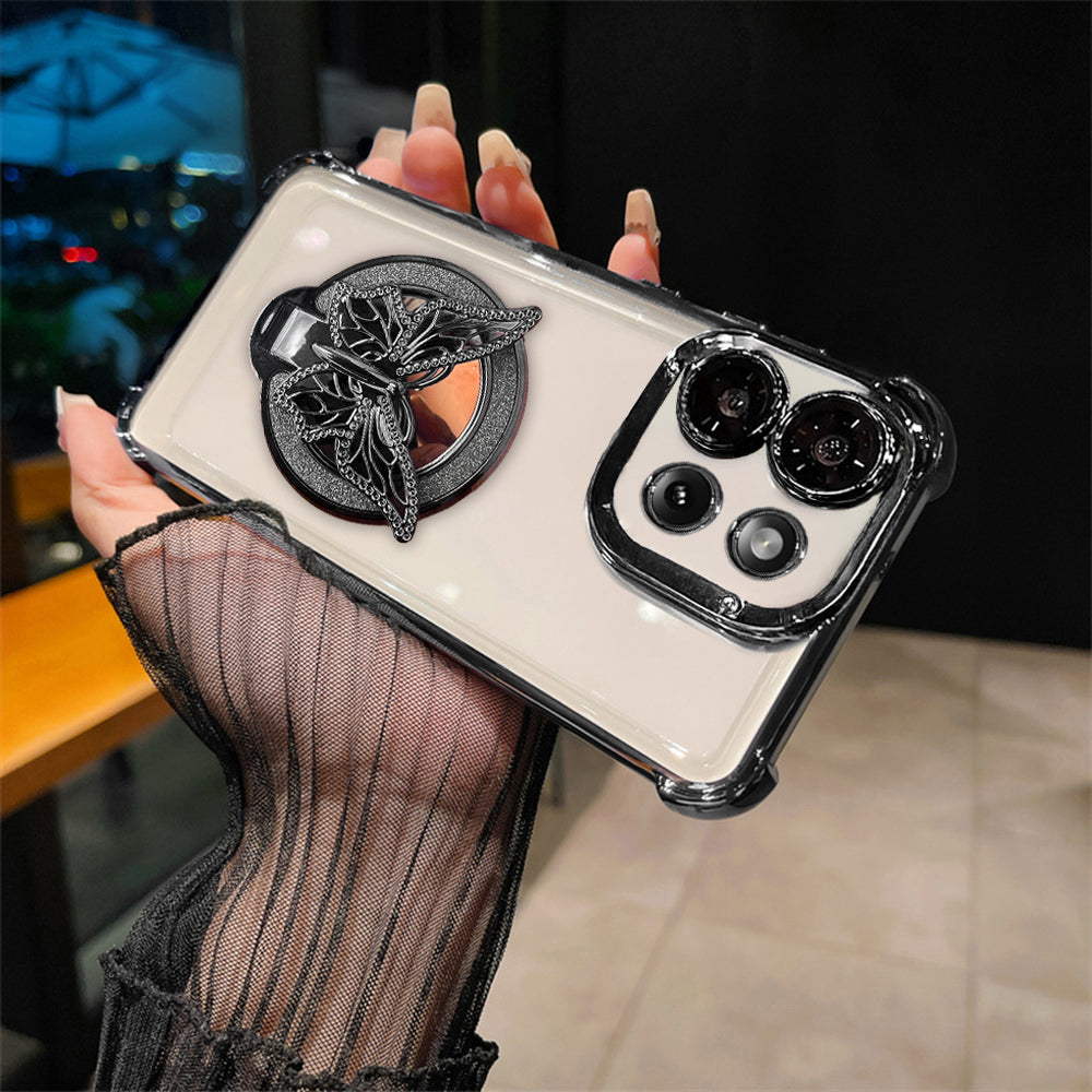 Motorola Edge 50 5G Phone case with decorative element held by a person wearing black gloves.