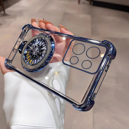 Clear phone case with blue accents held by a hand