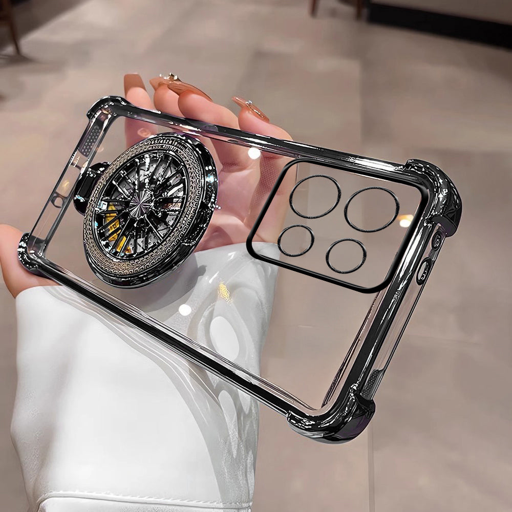 Clear phone case with detailed design held by a hand