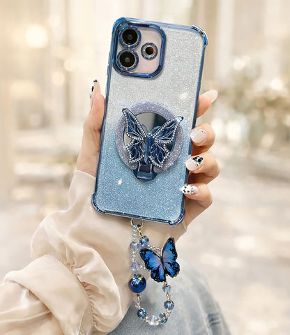 Oppo A5 Pro 5G Phone case with butterfly design held by a hand against a blurred background