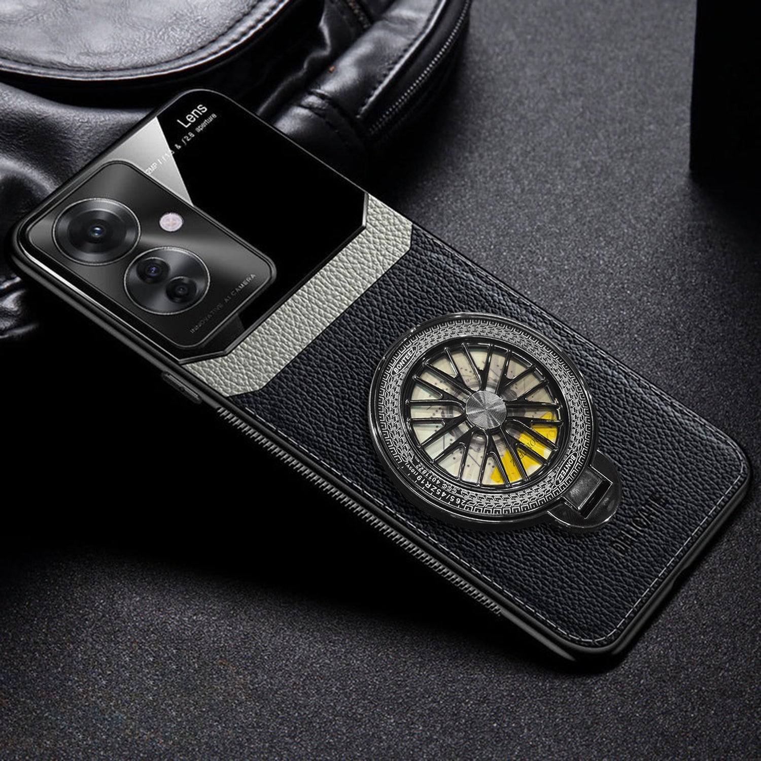 Oppo F25 Pro 5G Black Leather Lens Wheel Case