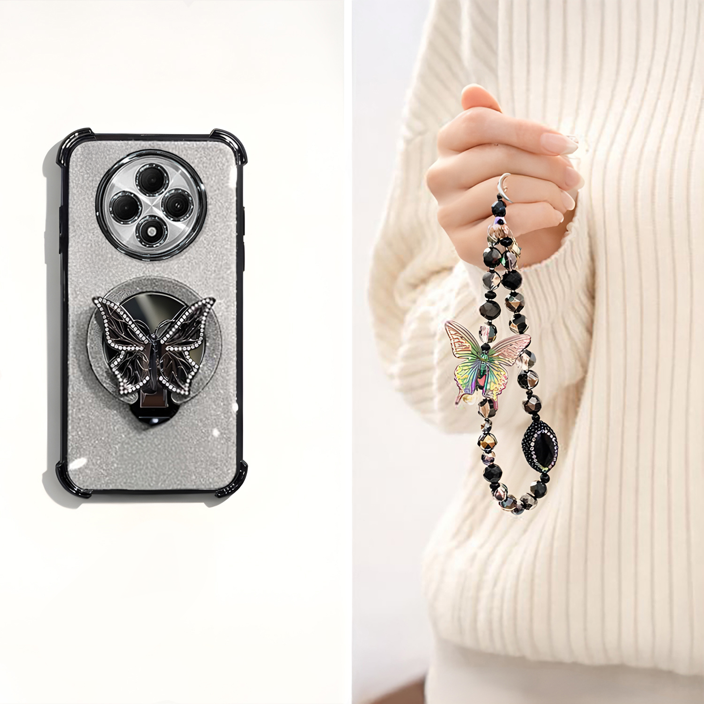 Oppo F27 Pro+ 5G Shockproof Butterfly Stand Case with Charm Strap