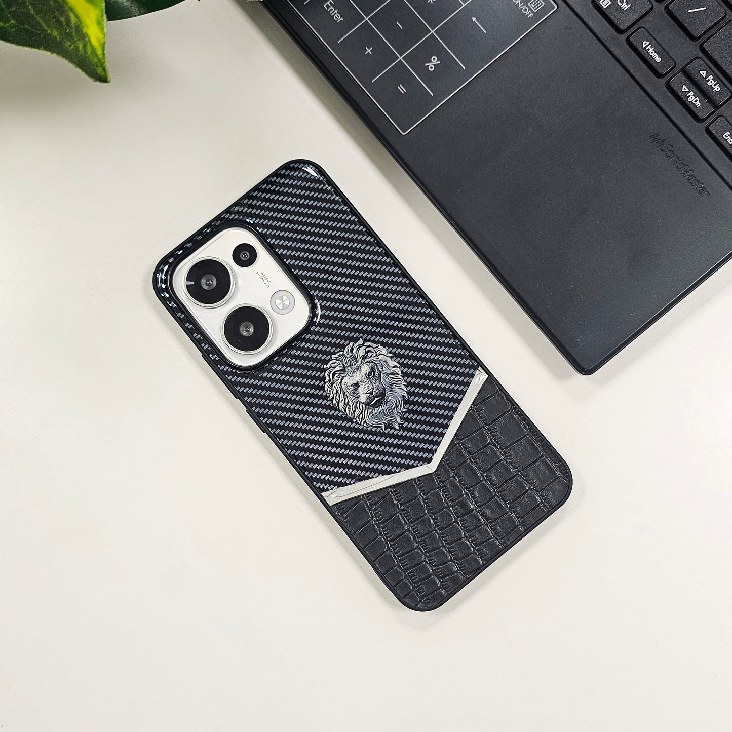 Oppo Reno 13 5G Luxury Lion Pattern Leather And Liquid Silicone Case