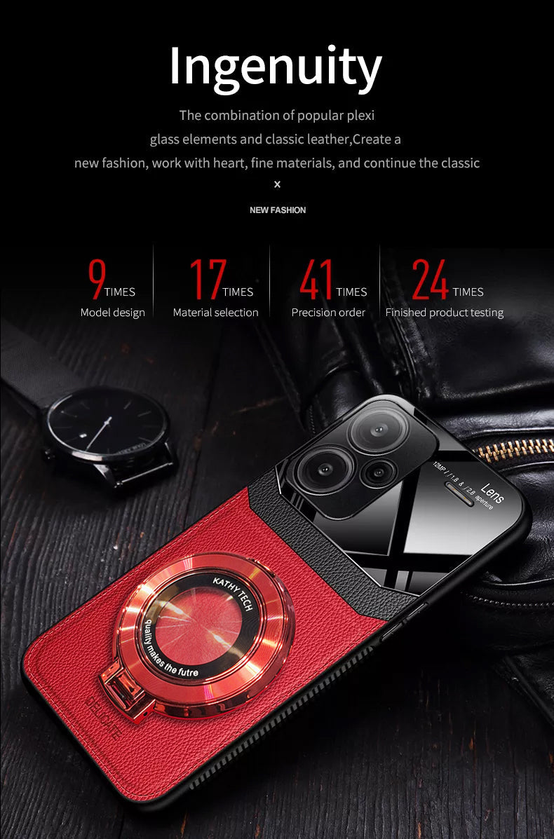 Redmi Note 13 Pro+ 5G Original Luxury Leather Lens Magnifier Ring Stand Case
