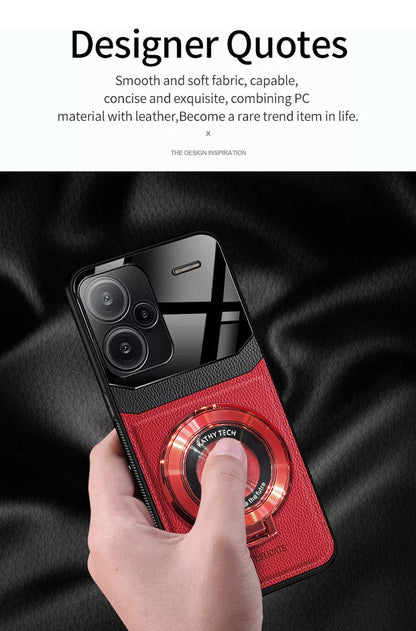 Redmi Note 13 Pro+ 5G Original Luxury Leather Lens Magnifier Ring Stand Case