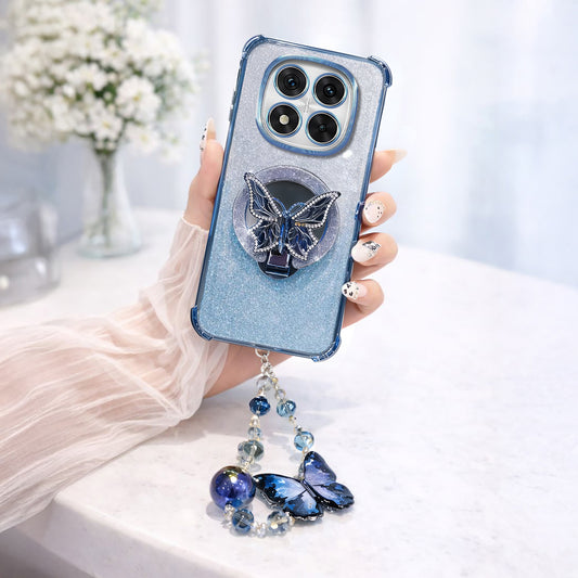 Redmi Note 14 Pro+ 5G Shockproof Butterfly Stand Case with Charm Strap