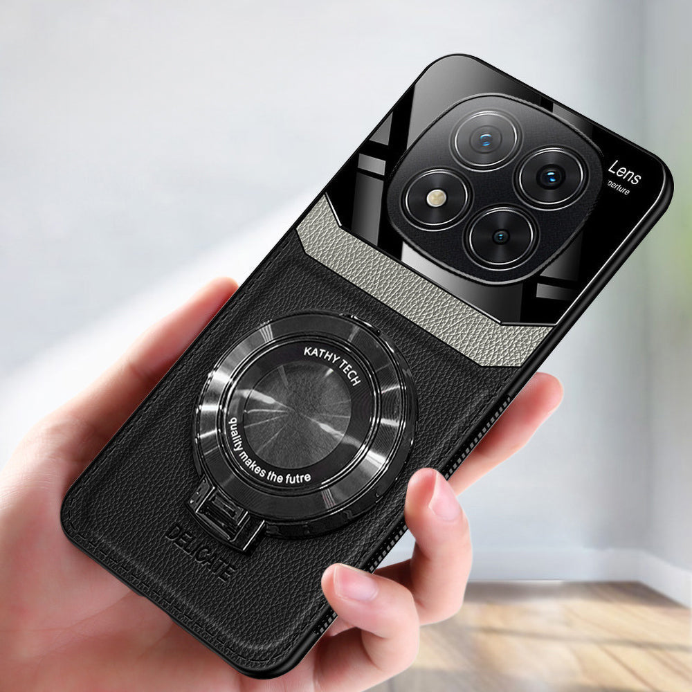 Redmi Note 14 Pro 5G Original Luxury Leather Lens Magnifier Ring Stand Case