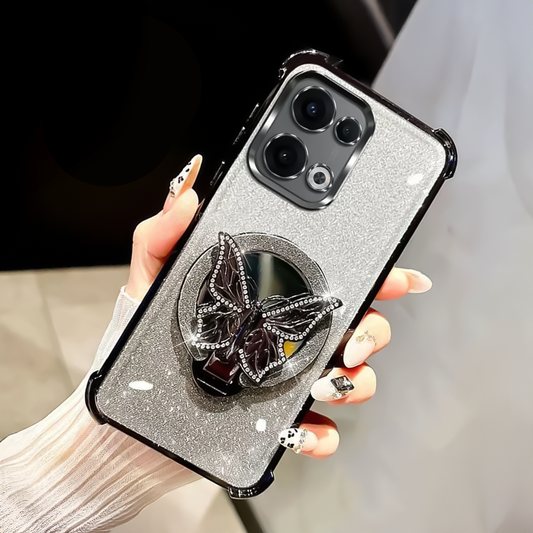 Oppo Reno 13 5G Luxury Shimmer Mirror Butterfly Back Shockproof Airbag Case