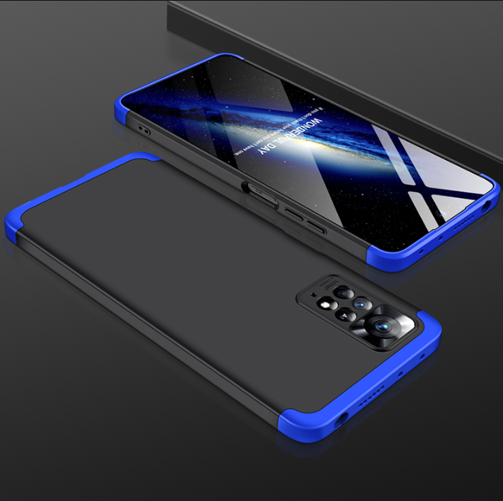 Phone case with blue accent on a black background