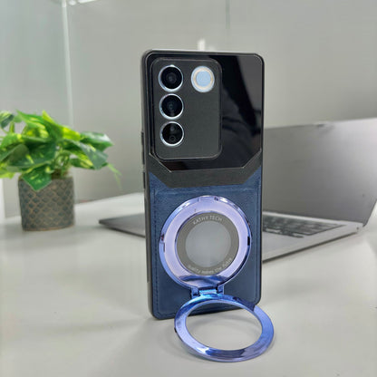 Vivo V27 5G Original Luxury Leather Lens Magnifier Ring Stand Case