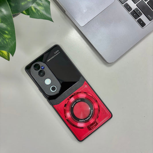 Vivo V40 Pro 5G Original Luxury Leather Lens Magnifier Ring Stand Case