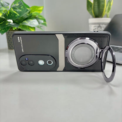 Vivo V40 Pro 5G Original Luxury Leather Lens Magnifier Ring Stand Case