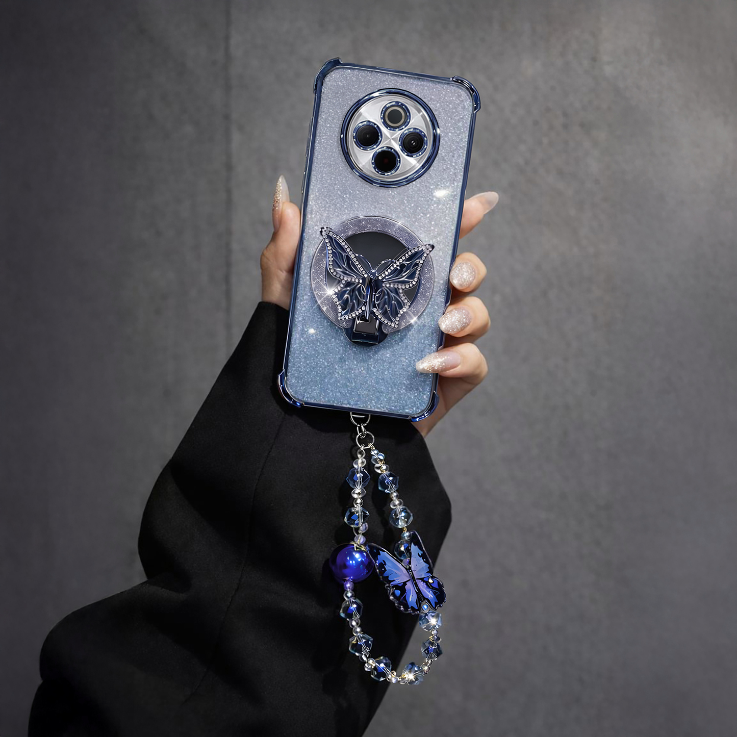 Vivo T4 5G Shockproof Butterfly Stand Case with Charm Strap