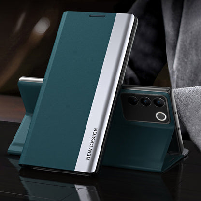 Green phone case with stand feature on a reflective surface