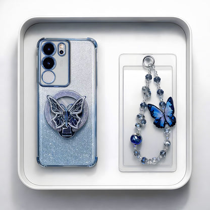 Vivo V29 5G Shockproof Butterfly Stand Case with Charm Strap