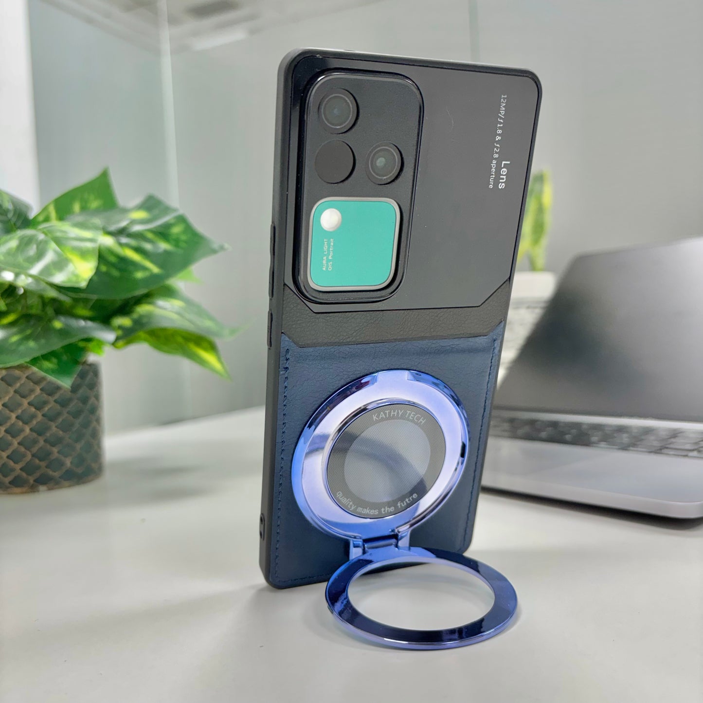 Vivo V30 Pro 5G Original Luxury Leather Lens Magnifier Ring Stand Case