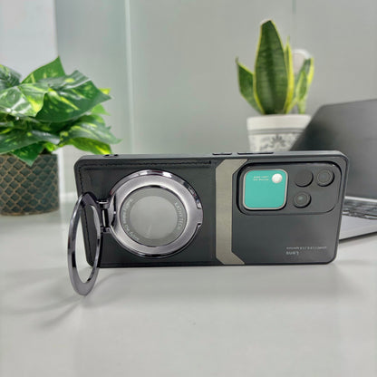 Vivo V30 Pro 5G Original Luxury Leather Lens Magnifier Ring Stand Case
