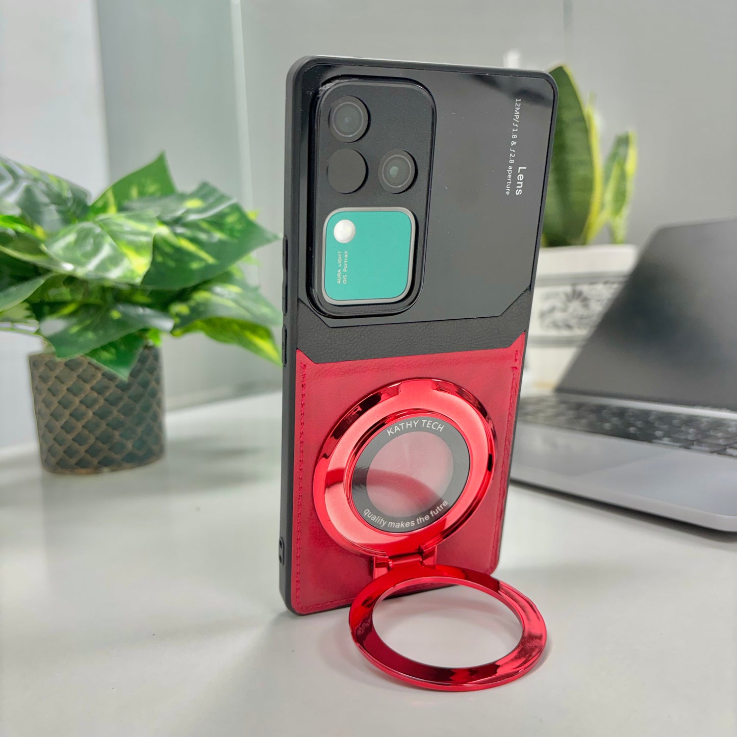 Vivo V30 Pro 5G Original Luxury Leather Lens Magnifier Ring Stand Case